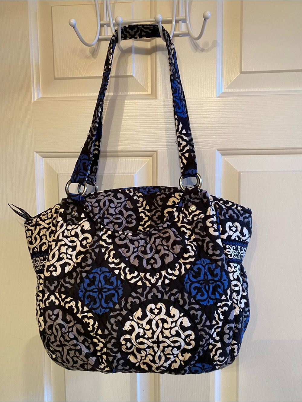 Vera Bradley Quilted Floral Medallion Tote Bag in Black, Blue with wallet